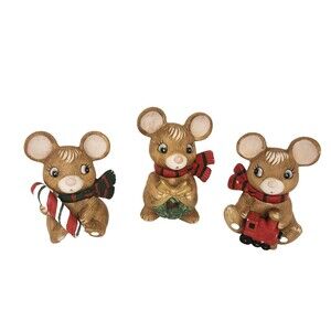 Vintage Homco Christmas Mice Figurines #5210 Train Wreath Candy Cane Set of 3